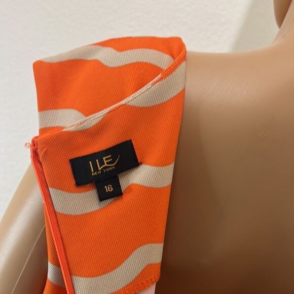 LLE New York Dress Sz 16 Scoop Neck Sleeveless Orange Beige Diagonal Stripe Midi - Picture 7 of 9